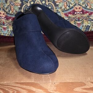 Navy Suede Slip-On Ankle Booties